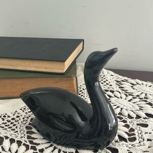 Vintage Black Swan figure art deco style ceramic mid century 5”H